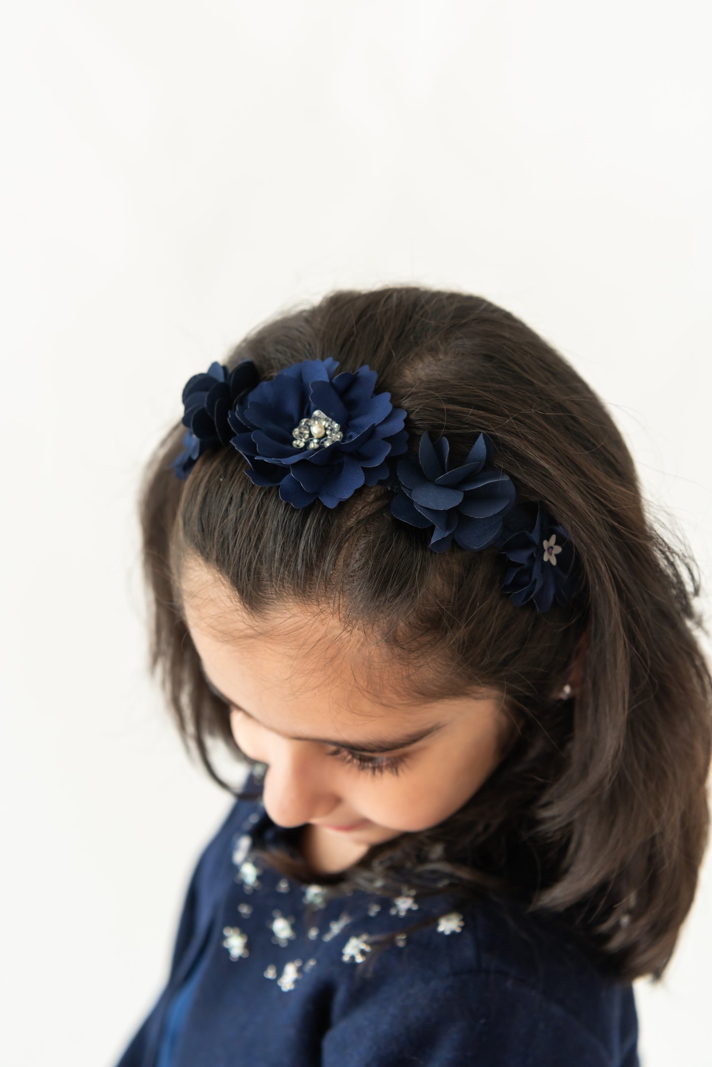Navy Silver Pearl Headband