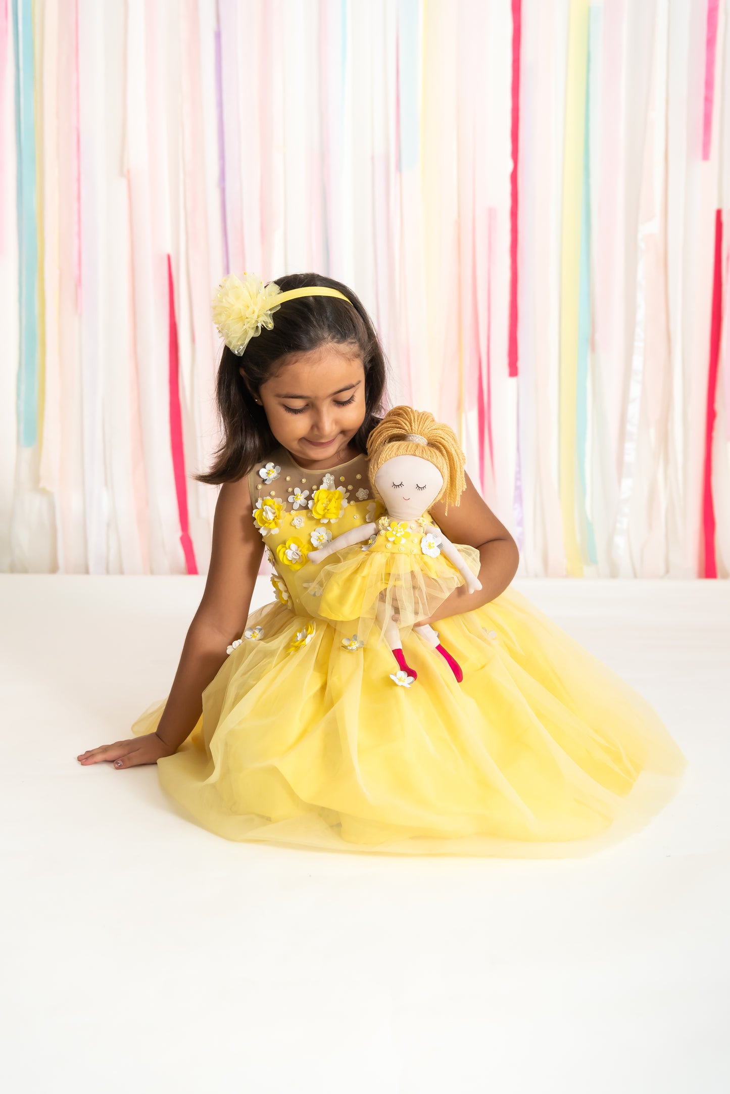 Marigold 3d flower Dress & doll Set