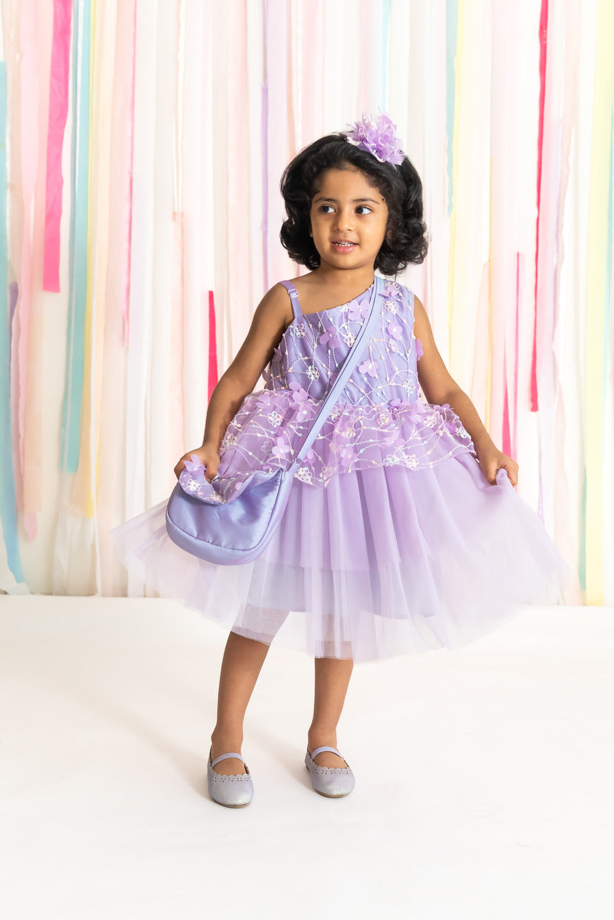 Lavender off shoulder gardenia dress & doll Set