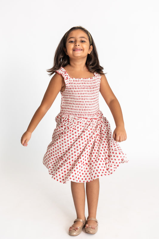 Red and White Smock Dress