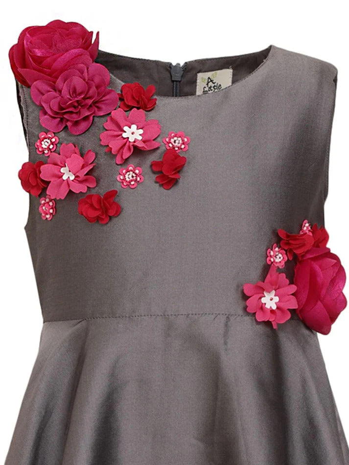 Grey Scallop Hem Dress Sleeveless