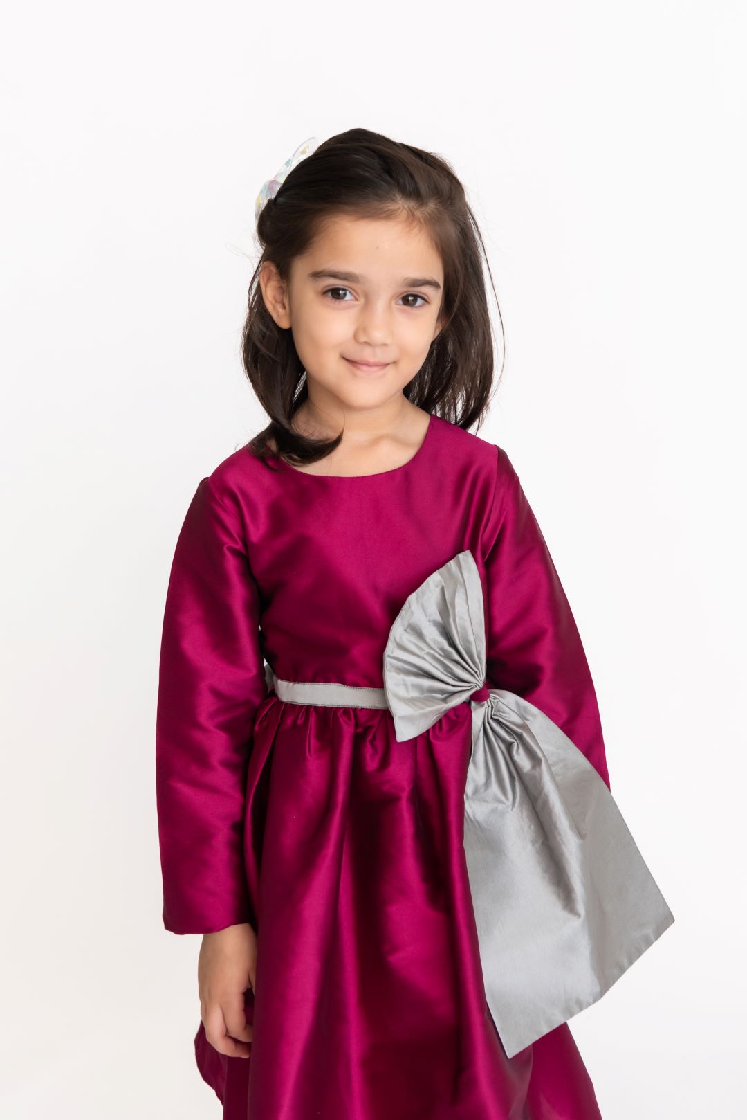Prune Bow Dress Full Sleeves