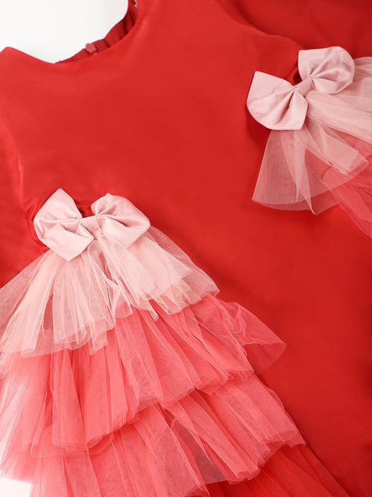 Red full sleeves shaded deep bloom dress