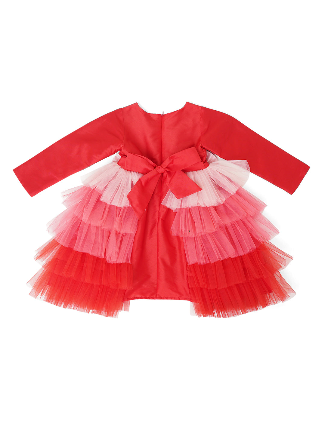 Red full sleeves shaded deep bloom dress