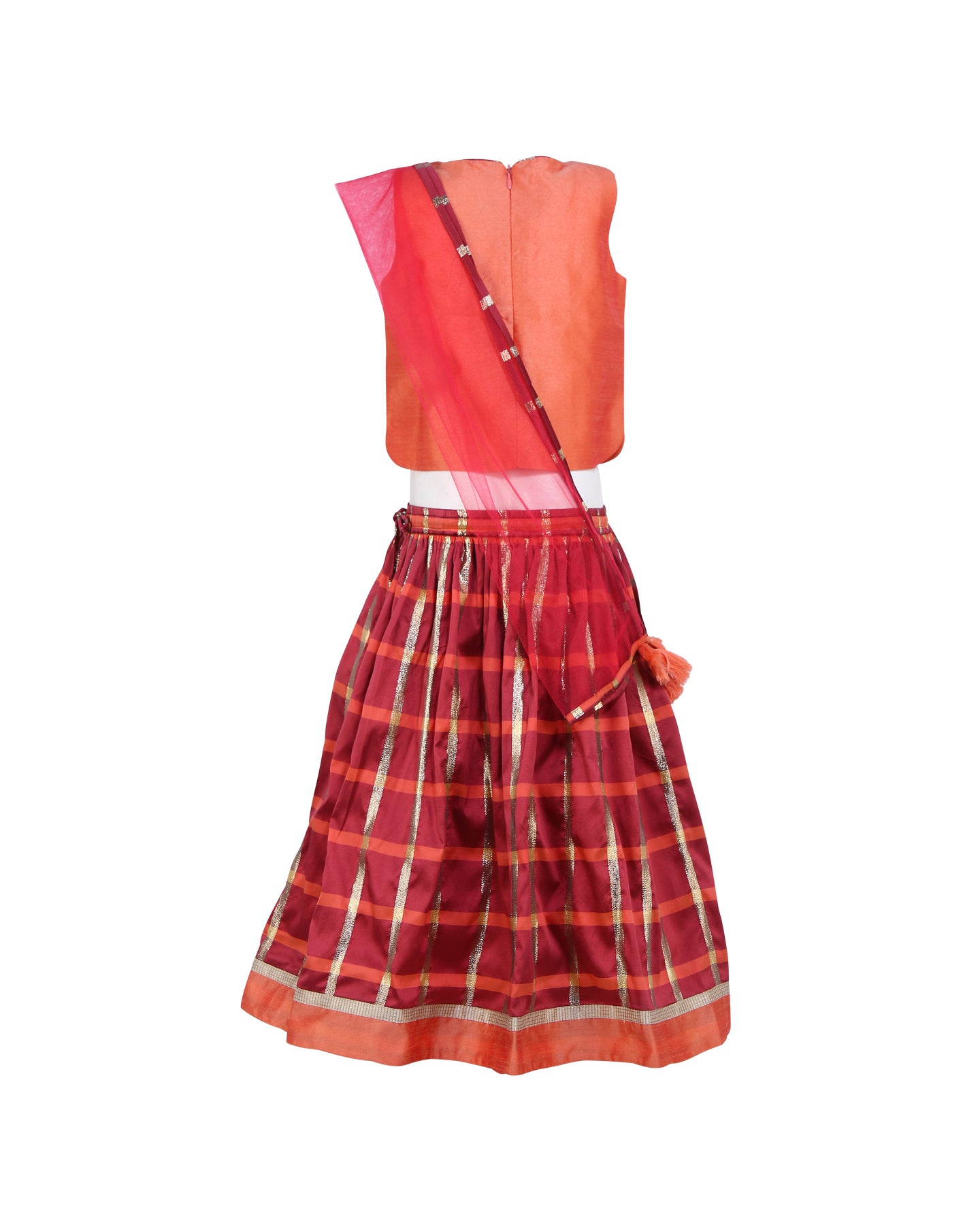 Orange Check Lehenga