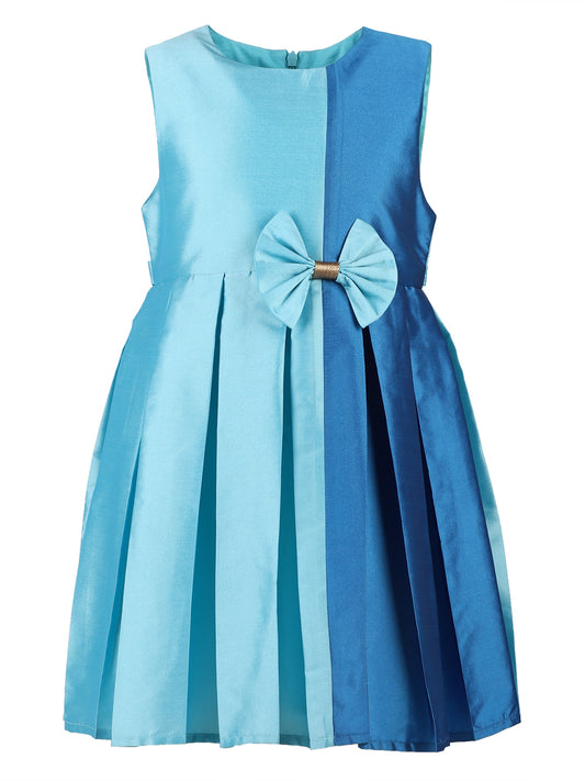 Blue Color Block Bow Dress