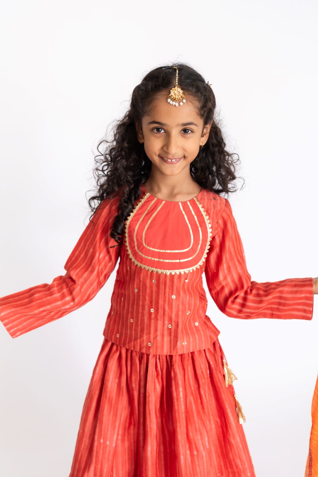 Red Orange Cotton Silk Lehnga