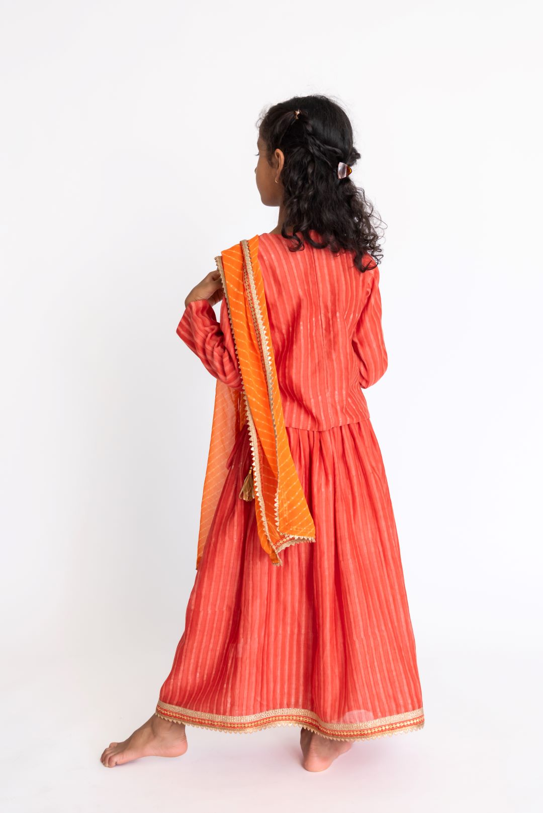 Red Orange Cotton Silk Lehnga