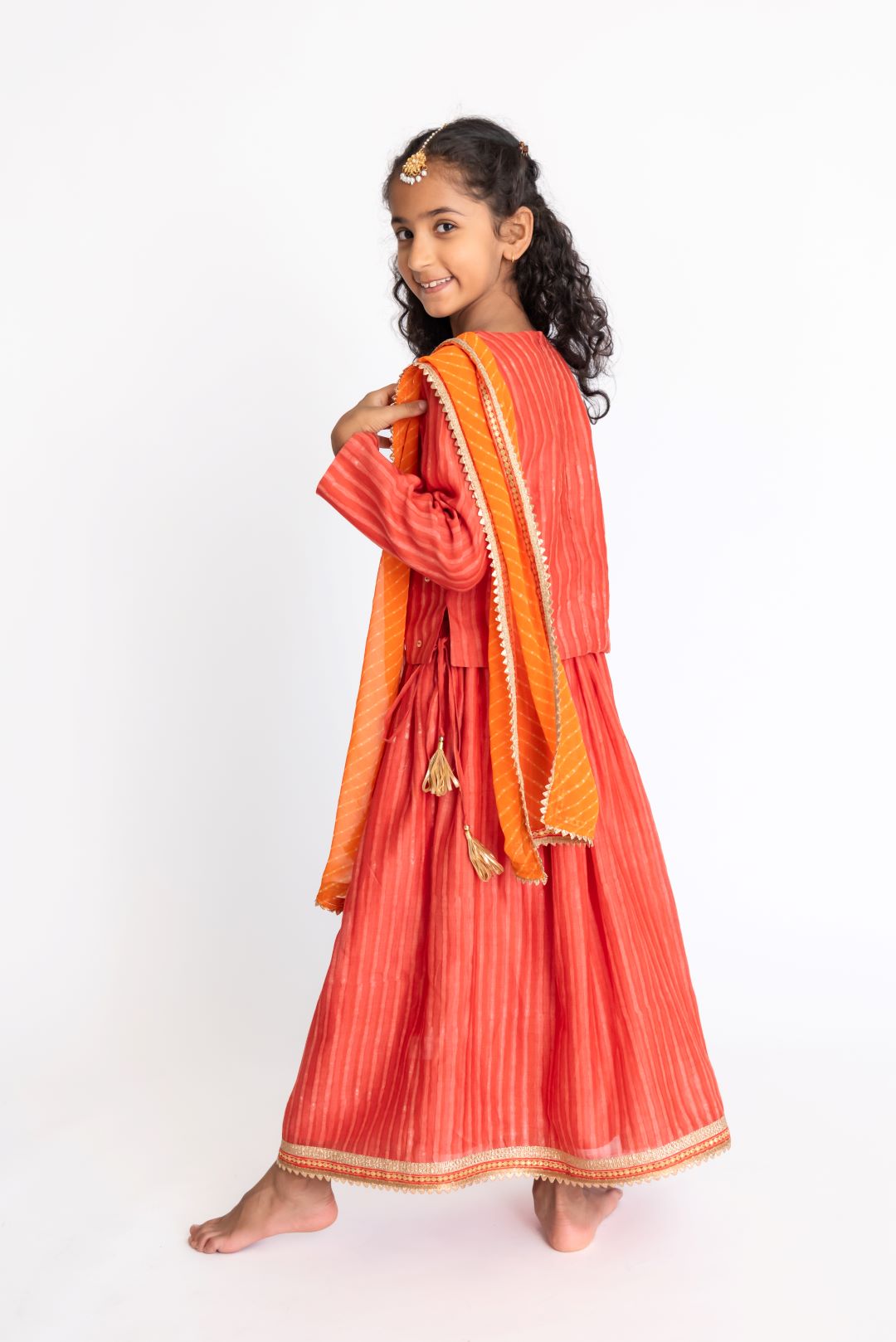 Red Orange Cotton Silk Lehnga