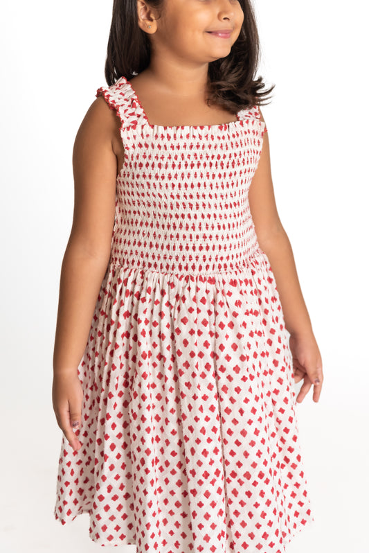 Red and White Smock Dress