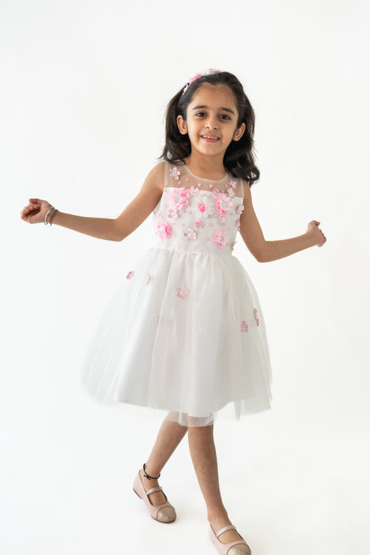 White 3D Flower Dress