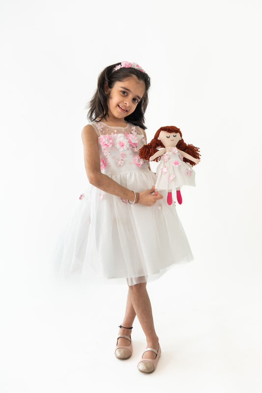 White 3D Flower Dress