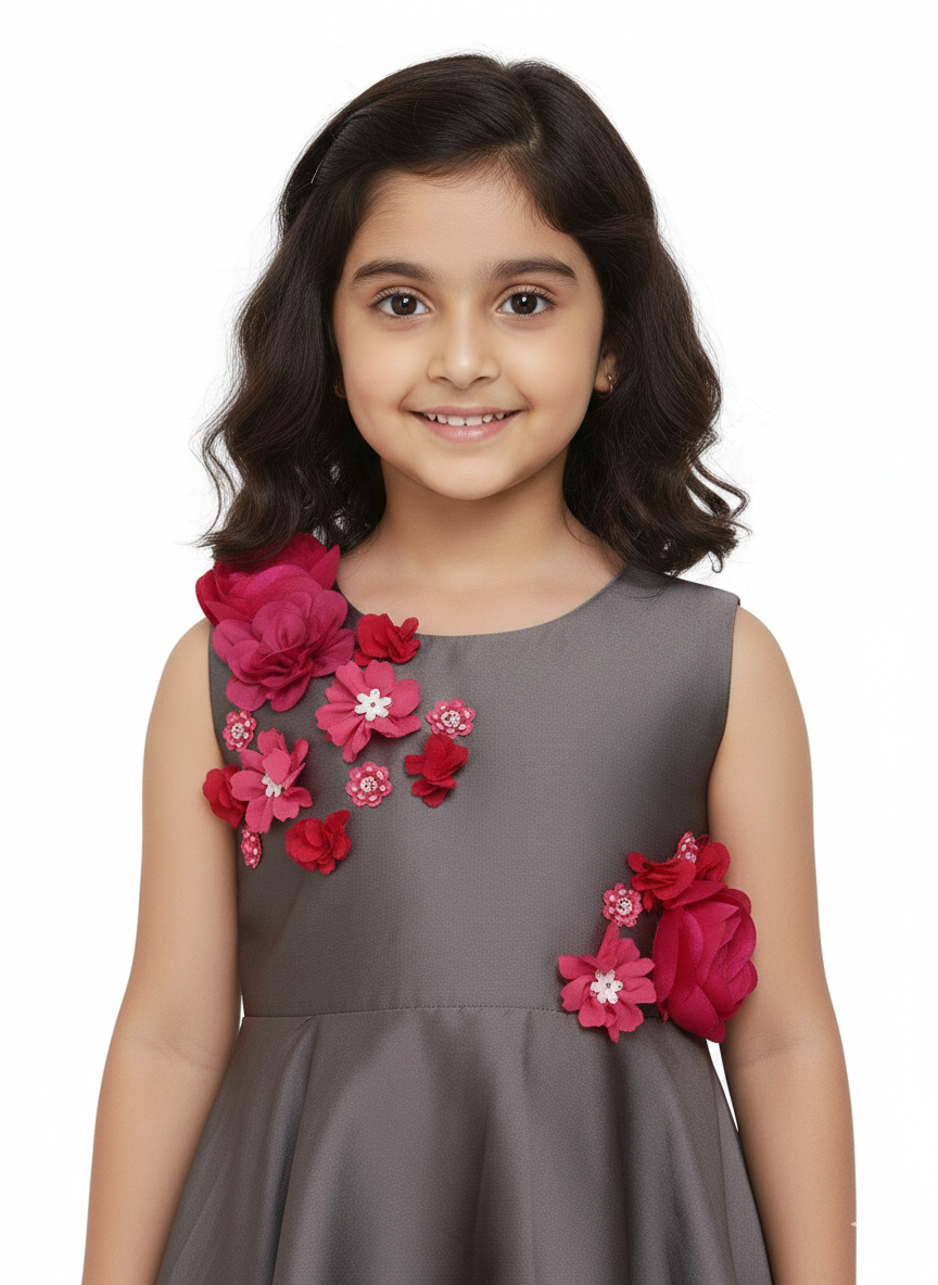 Grey Scallop Hem Dress Sleeveless