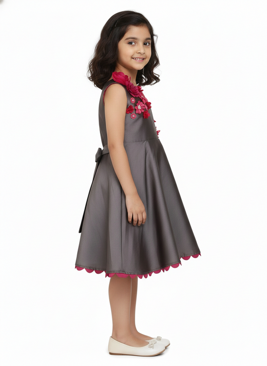 Grey Scallop Hem Dress Sleeveless