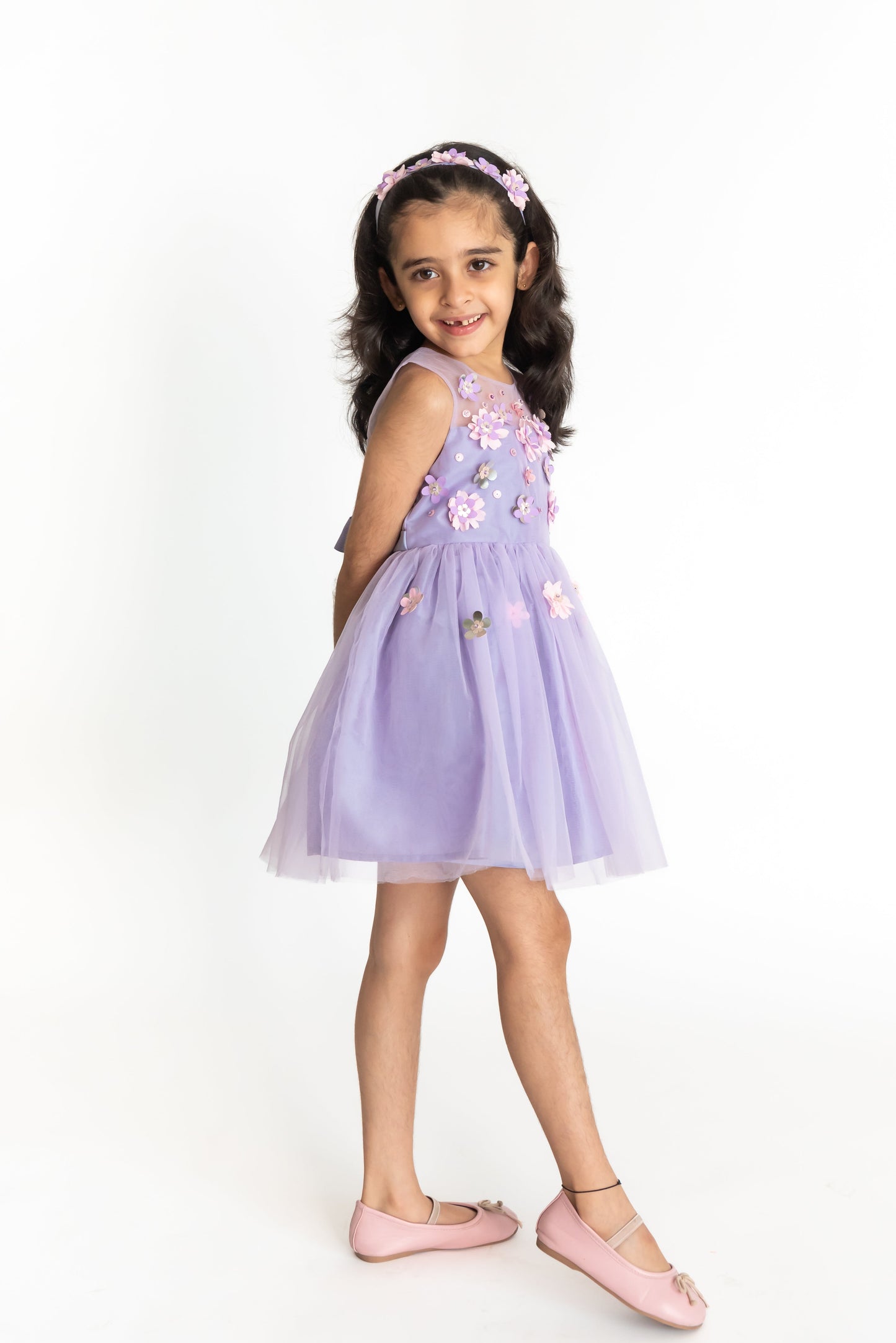 Lavender 3d flower dress & Doll Sets