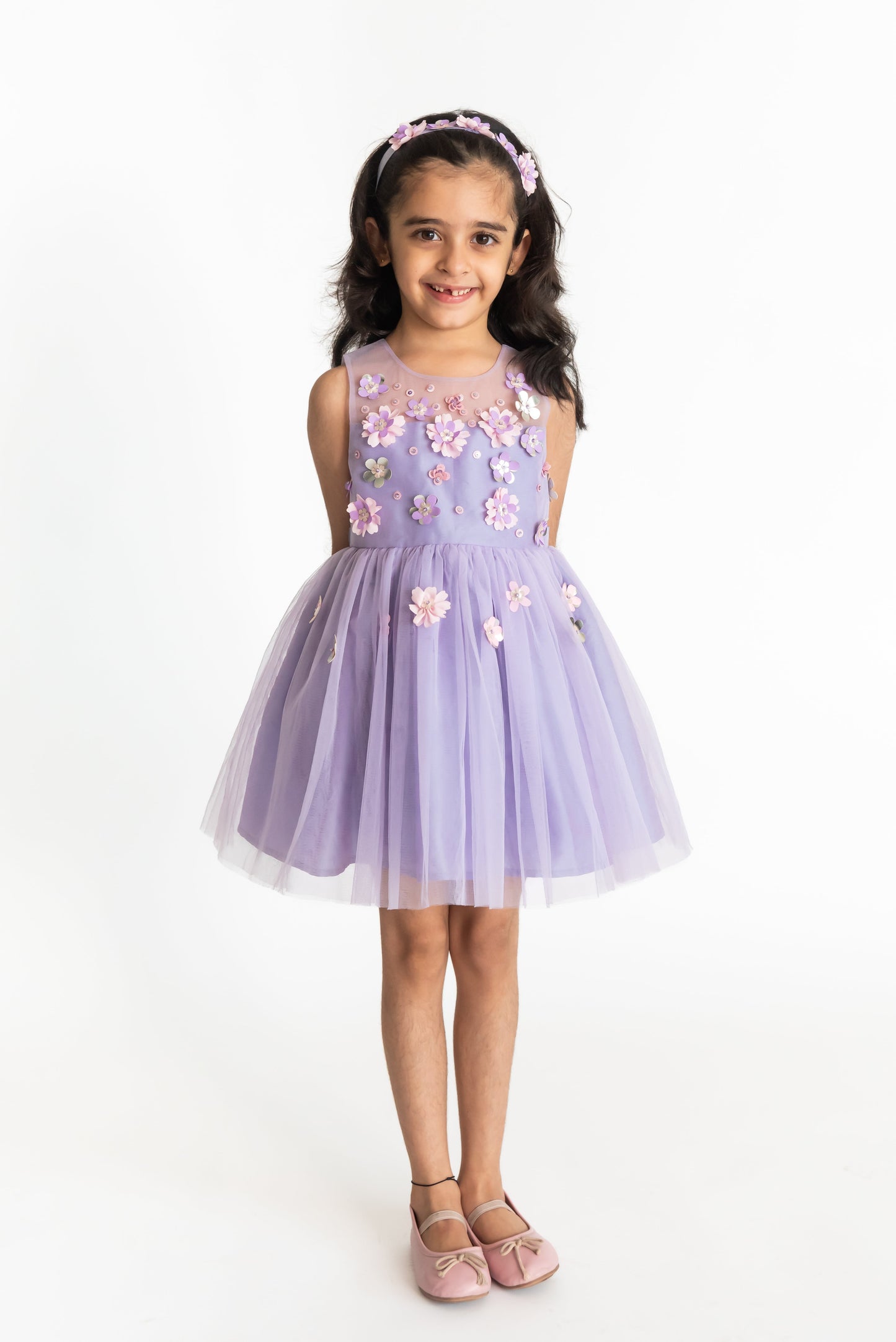 Lavender 3d flower dress & Doll Sets