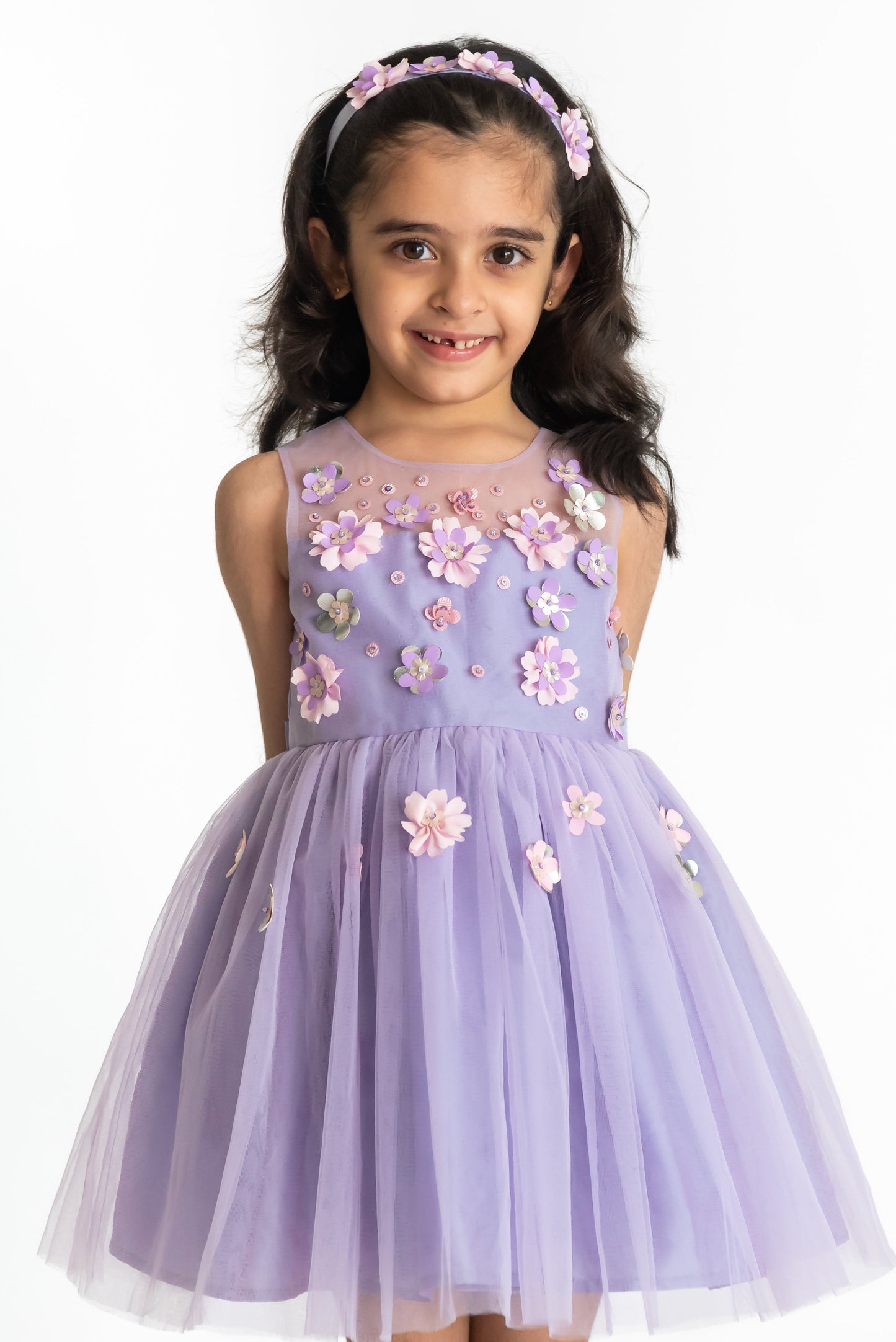 Lavender 3d flower dress & Doll Sets