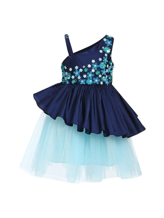 Navy Off Shoulder Peony Garden Dress