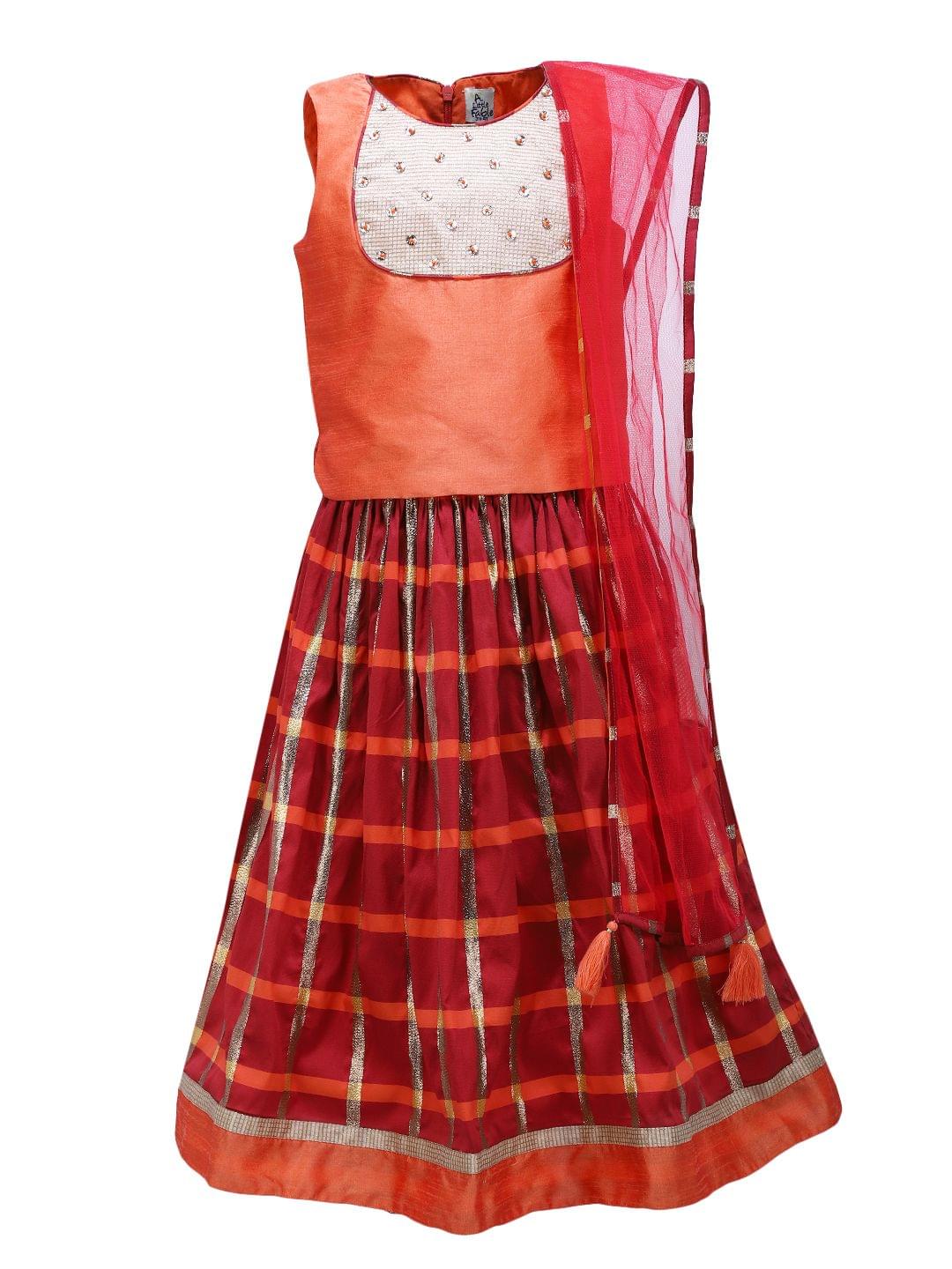 Orange Check Lehenga