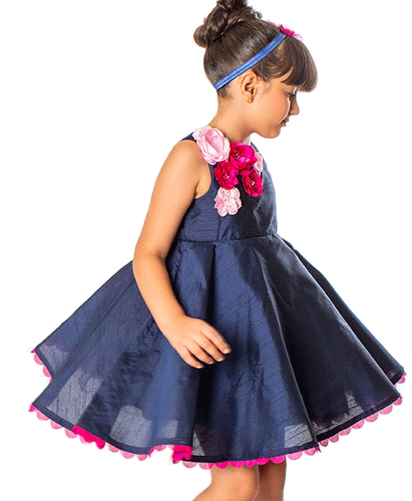 Navy Scallop Hem Dress