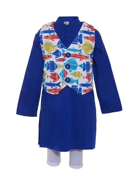 FISH VEST WITH CHAMBRAY KURTA