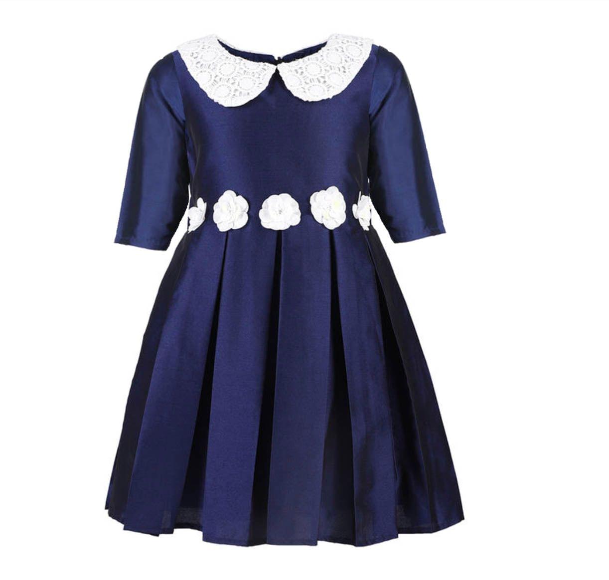 Navy Lace Collar Dress Long Sleeves