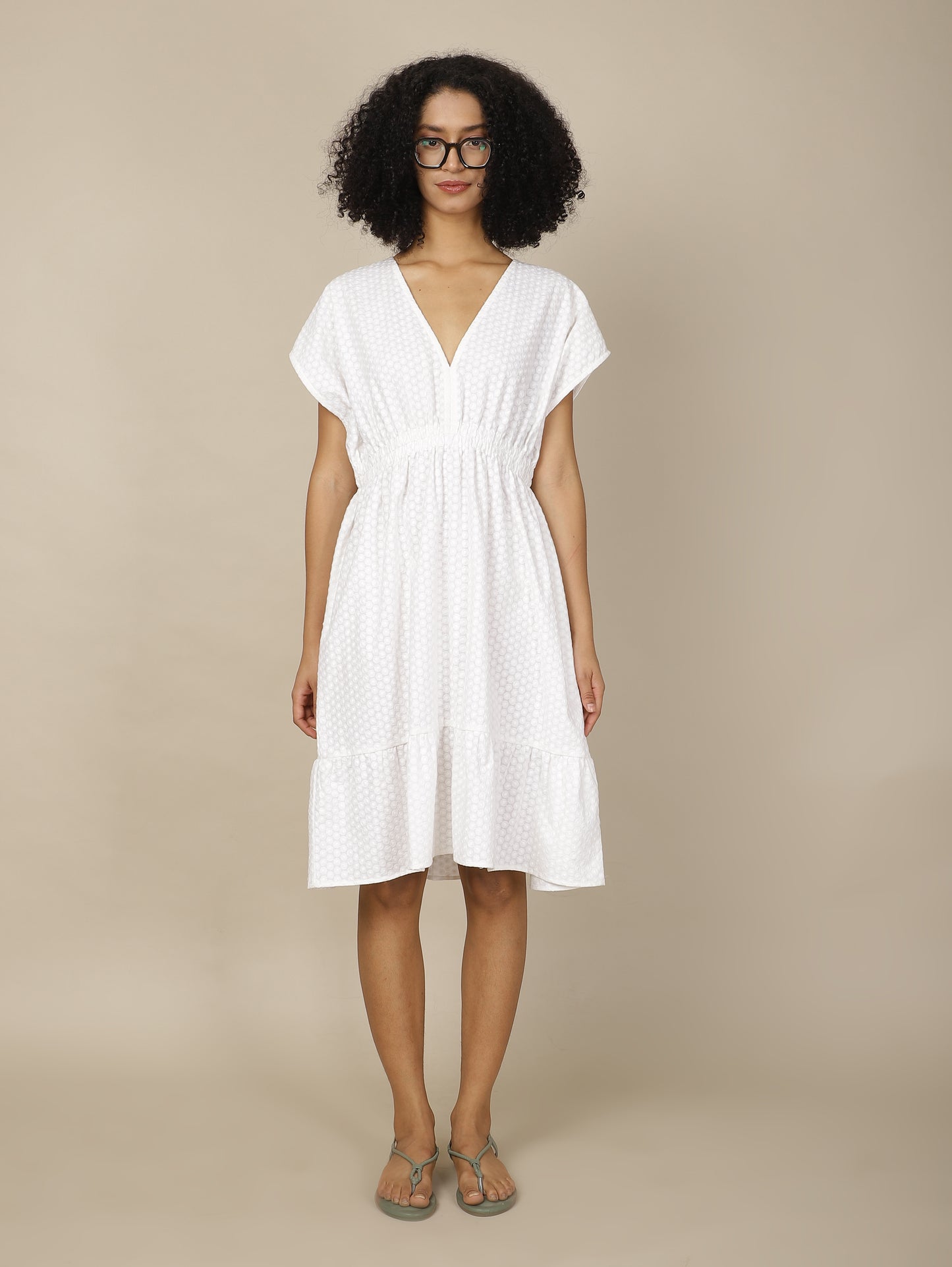 White Embroidered Cosmos Dress