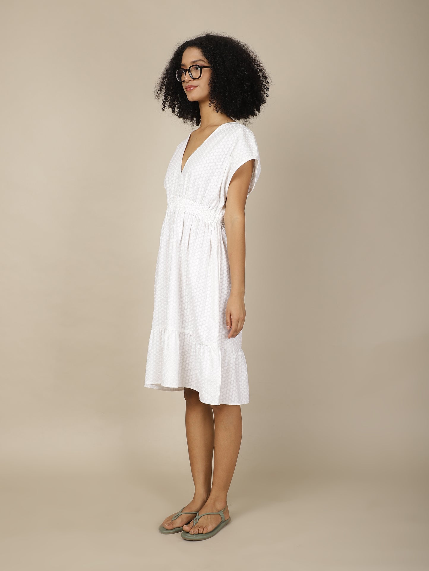 White Embroidered Cosmos Dress