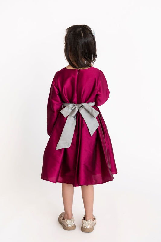 Prune Bow Dress Full Sleeves