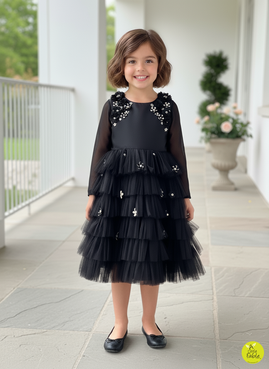 Black Morning Glory Full Sleeves Dress