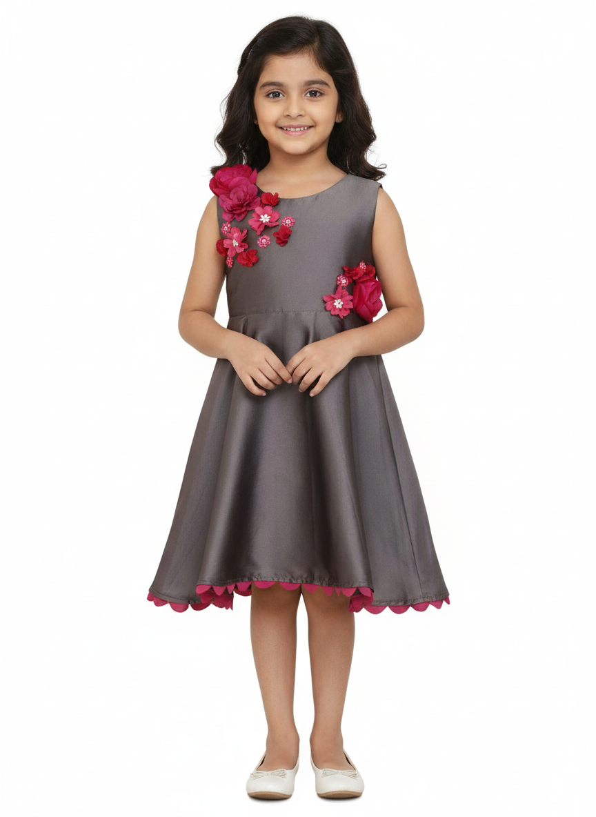 Grey Scallop Hem Dress Sleeveless