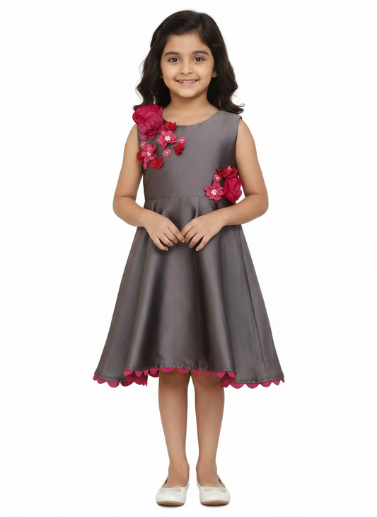 Grey Scallop Hem Dress Sleeveless