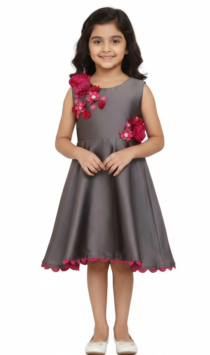 Grey Scallop Hem Dress Sleeveless