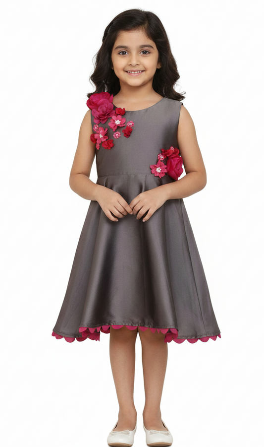 Grey Scallop Hem Dress Sleeveless