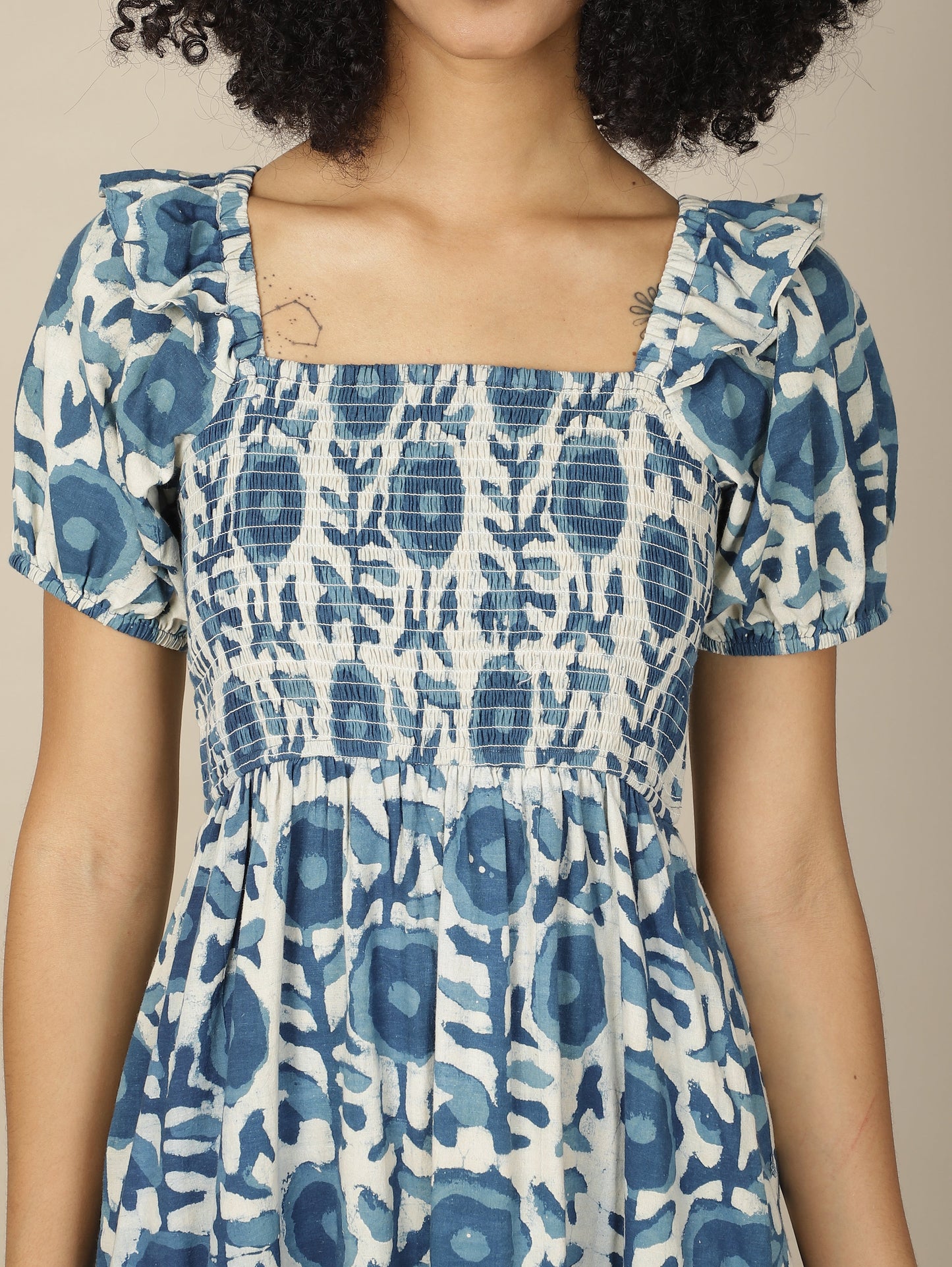 Indigo Dabu Smock Dress