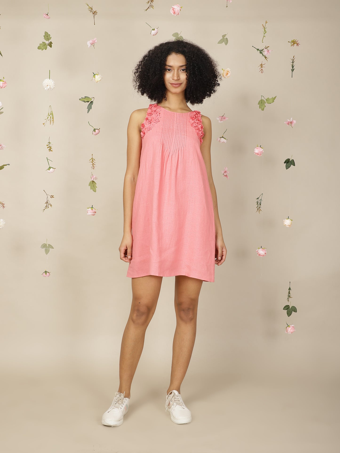 Coral wisteria linen dress