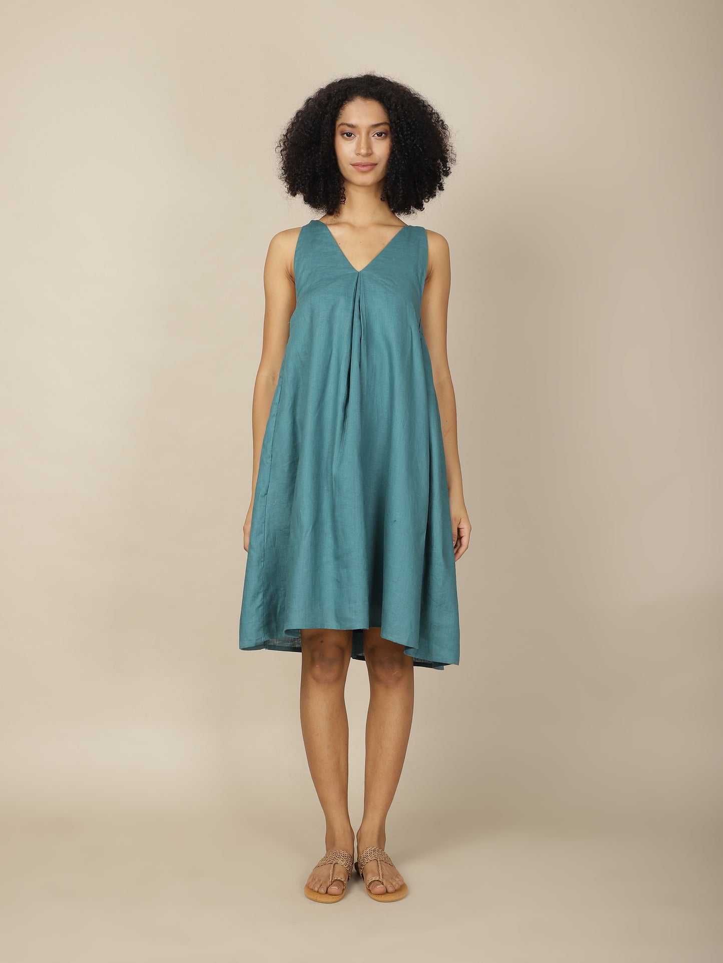 Teal chic linen dress