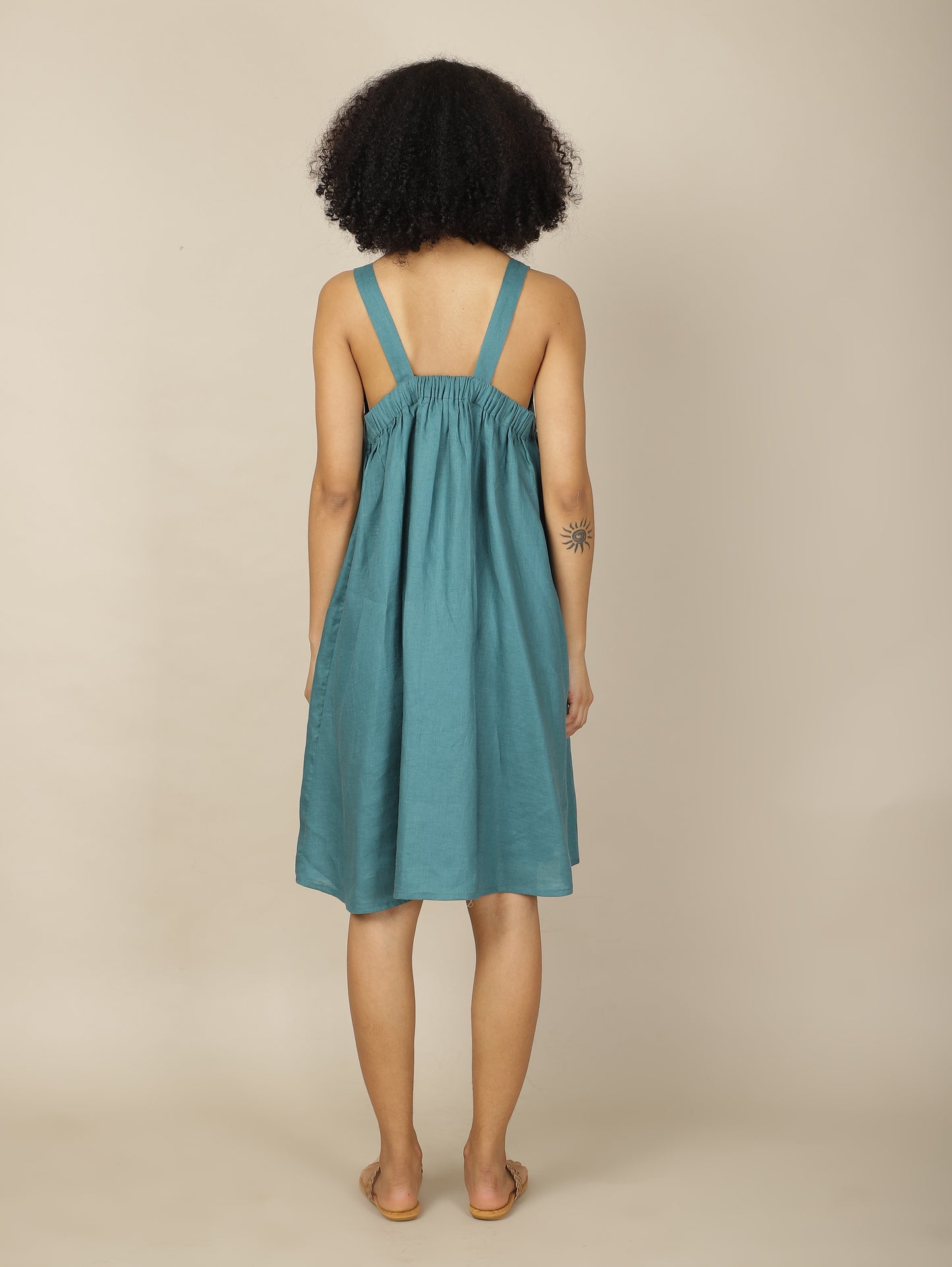 Teal chic linen dress