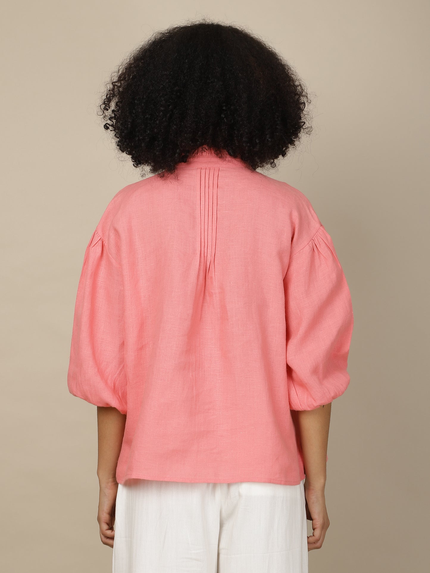 Coral wisteria linen top