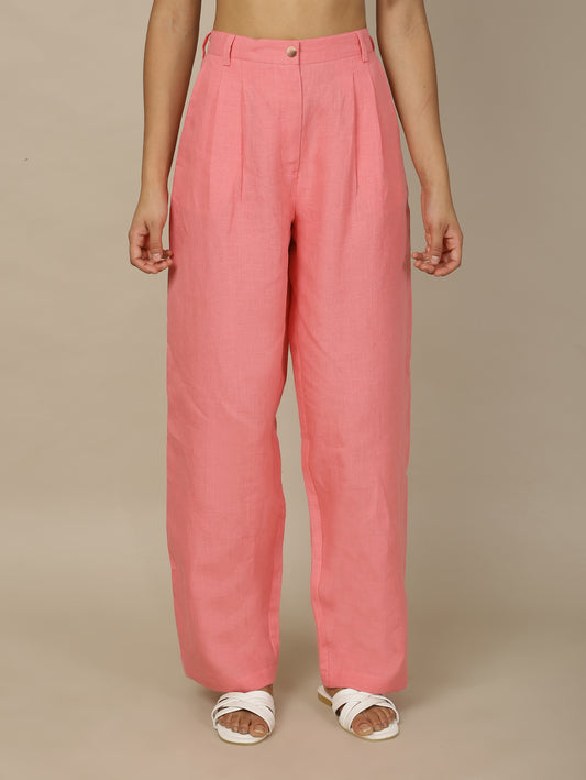 Coral Charm Linen Pants