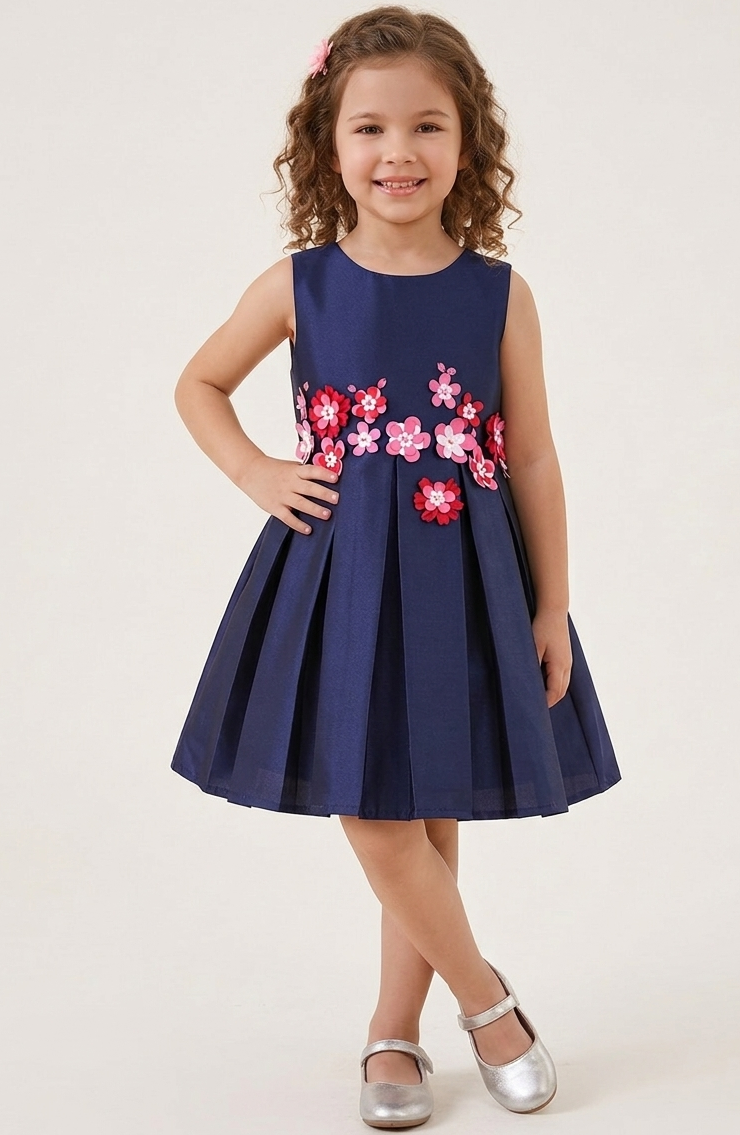 Navy Ruby 3D Flower Dress