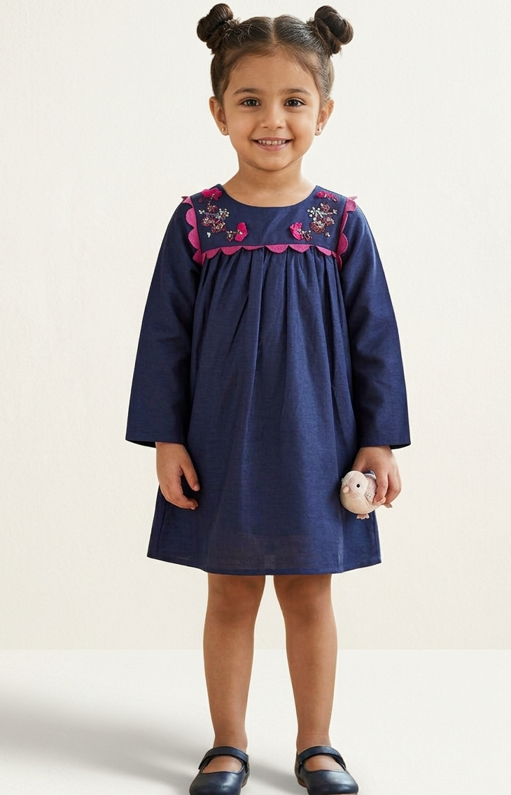 Navy Scallop Glitter Dress