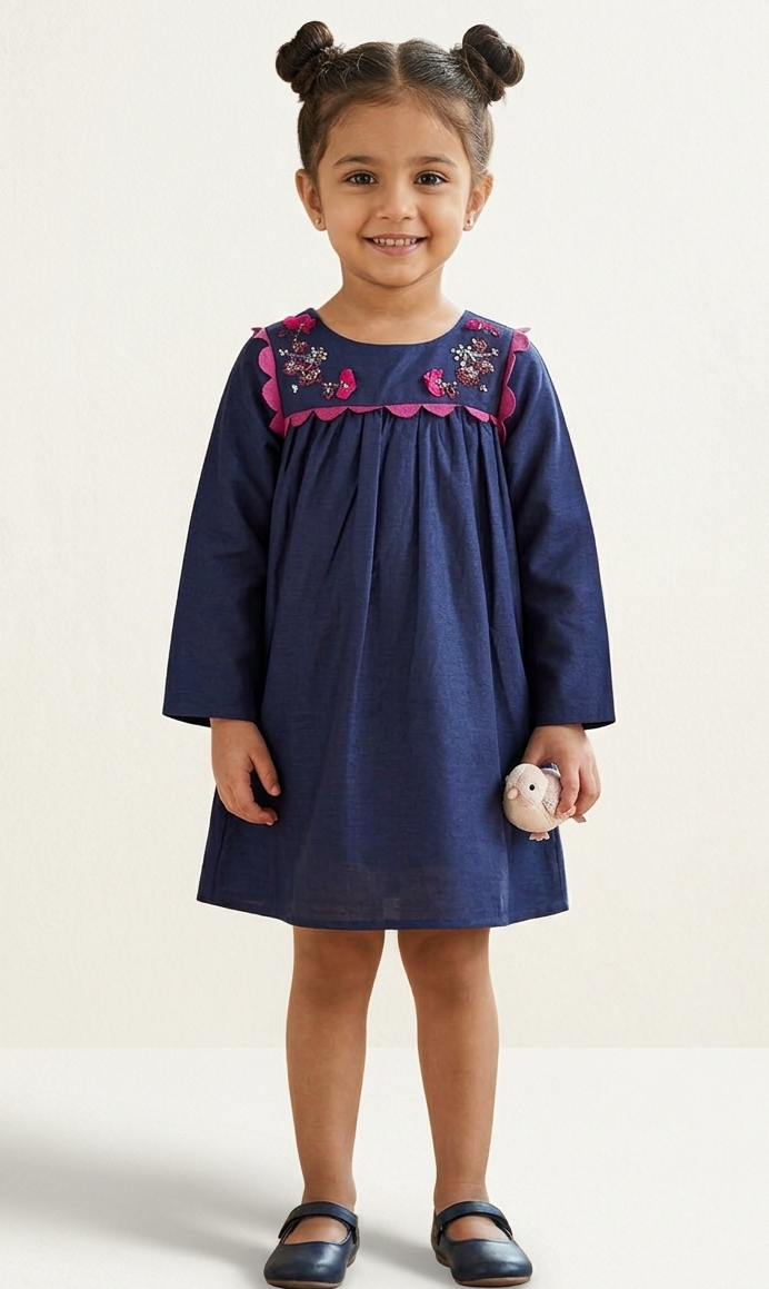 Navy Scallop Glitter Dress
