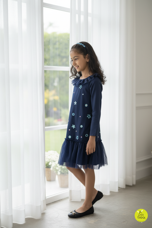 Navy Dainty Garden Full Sleeves dress