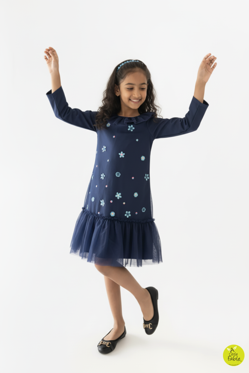 Navy Dainty Garden Full Sleeves dress