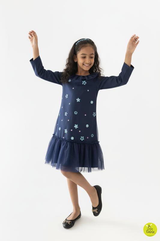 Navy Dainty Garden Full Sleeves dress
