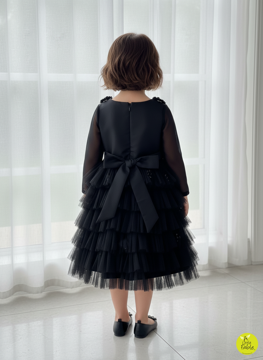Black Morning Glory Full Sleeves Dress