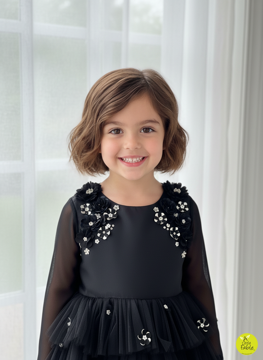 Black Morning Glory Full Sleeves Dress