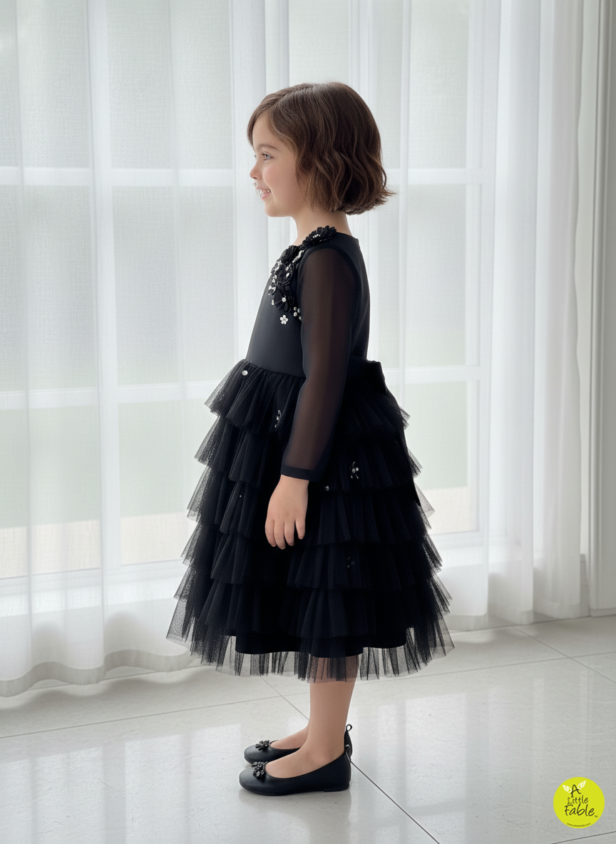 Black Morning Glory Full Sleeves Dress