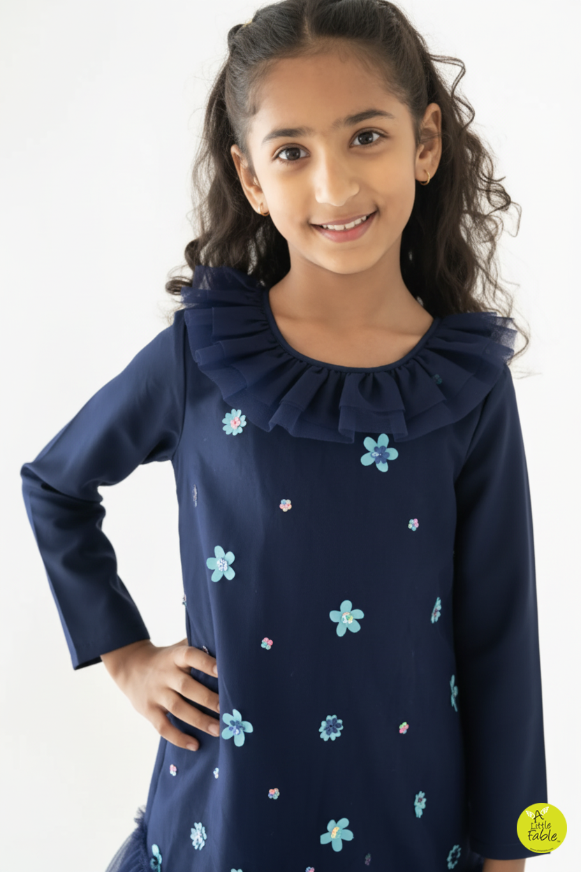 Navy Dainty Garden Full Sleeves dress